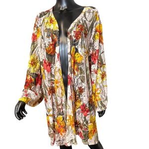 Women Plus 26/28W Sheer Lace Kimono Cardigan Floral‎ Print Open Front Duster
